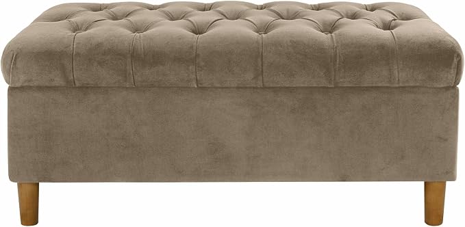 Homepop Home Decor | Tufted Ainsley Button Storage Ottoman Bench with Hinged Lid | Ottoman Bench with Storage for Living Room & Bedroom,Fawn Velvet