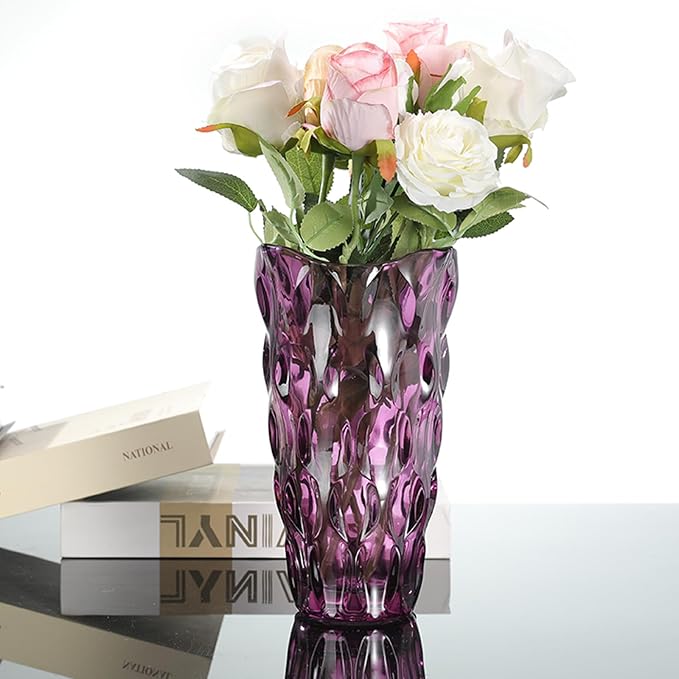 CEMABT 9.5inch 3.4 lb Glass Vases for Flowers Unbreakable Thickened Morden vase for Tables Centerpieces,Colorful,Vintage and Clear Rose Large Flower vases for Bouquet Unique Gifts（Purple）
