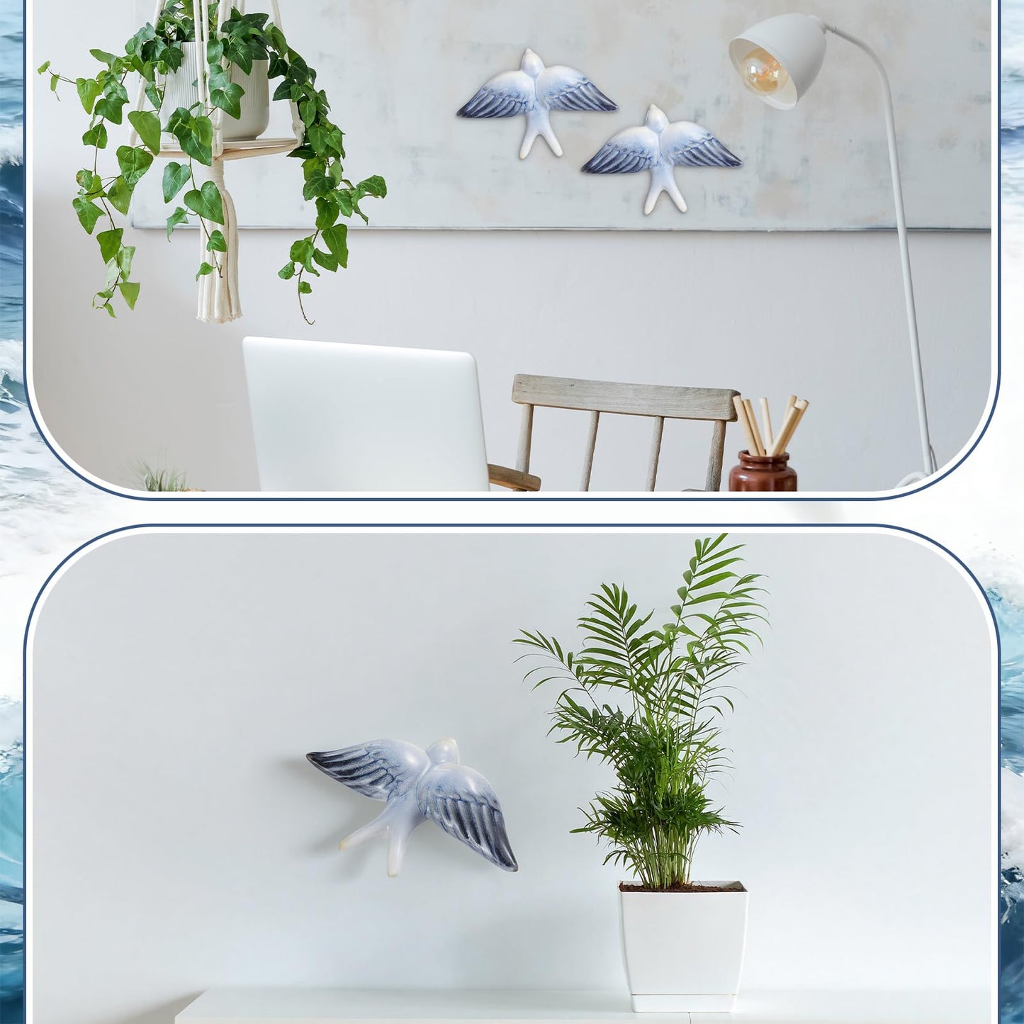 Fiwochic 2 Pcs Hand-Painted Ceramic Swallows Wall Decor Bird Art Wall Decor Mediterranean Lightweight Ceramic Ornament Commemorative Gift for Bathroom Living Room Garden