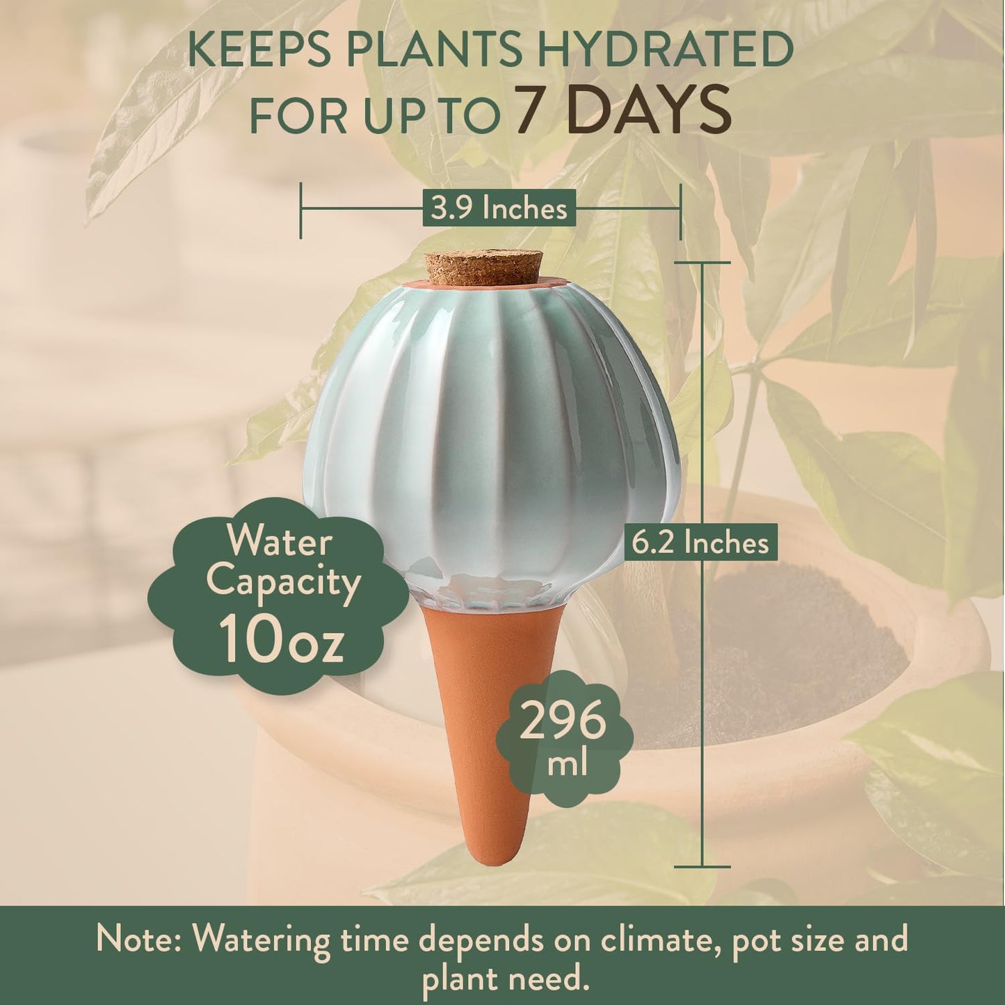 Modern Sprout Terracotta Self Watering Bulbs for Indoor Plants, 10oz Plant Watering Globes 3 Pack, Glazed Finish with Cork Top - Plum, Sage & Mustard, Decorative Plant Accessories Gift for Mom,Grandma