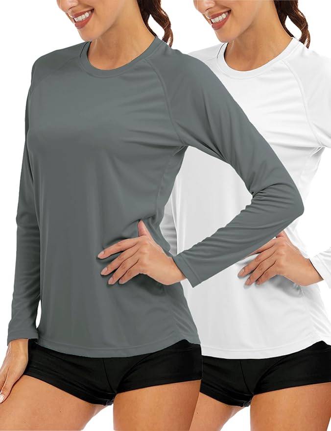 MAGCOMSEN Women's 2 Pack Long Sleeve Shirts UPF 50+ Sun Protection Quick Dry Swim Shirt for Rash Guard Fishing Workout