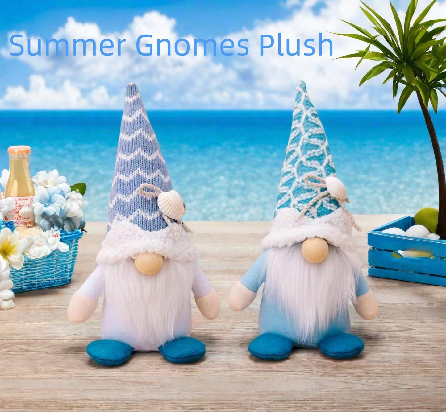 ALYRMEI Summer Gnomes Decorations, Beach Gnome Plush Decor for Home Ocean Day Gnomes Tiered Tray Decor Handmade Tomte Swedish Nisse Scandinavian Elf Dwarf,Birthday Gnome Gifts, White