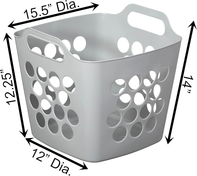 Flexible Plastic Laundry Basket - Square Storage Hamper with Side Handles for Easy Carrying - Versatile Organizer for Laundry, and Household Storage, 28 Litter Gray