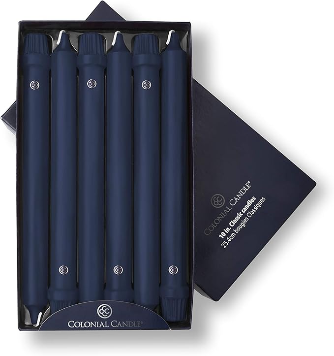 Colonial Candle Unscented Taper Candle, Classic Collection, Indigo, 10 In, Pack of 12 - Up to 8 Hours Burn