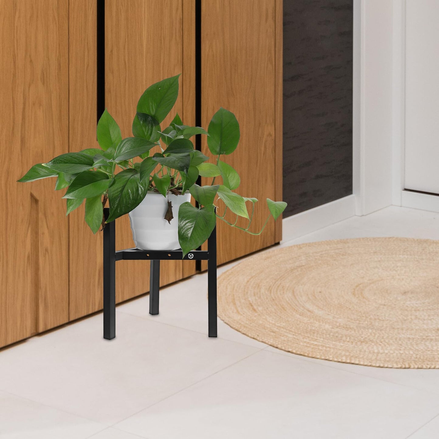 Toyvian Metal Plant Stand Tall Potted Plant Shelf for Indoor Outdoor Use, Black Metal Balcony Rack Suitable for 23-32cm Flower Pots, 30cm Height, Corner Living Room Display Holder