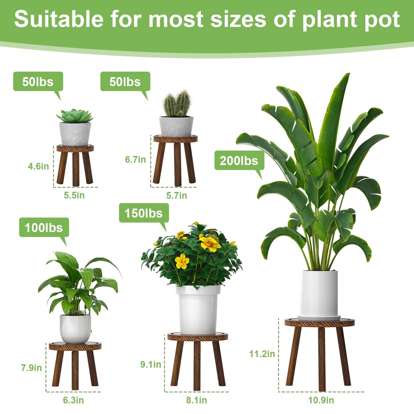 Vecxoty 5-Pack Wood Plant Stands Indoor, Single Plant Stand for 6-12 Inch Pots, Mid-Century Modern Plant Stool, Tall Plant Stand for Large Plants for Living Room, Balcony, Office (Dark Brown)