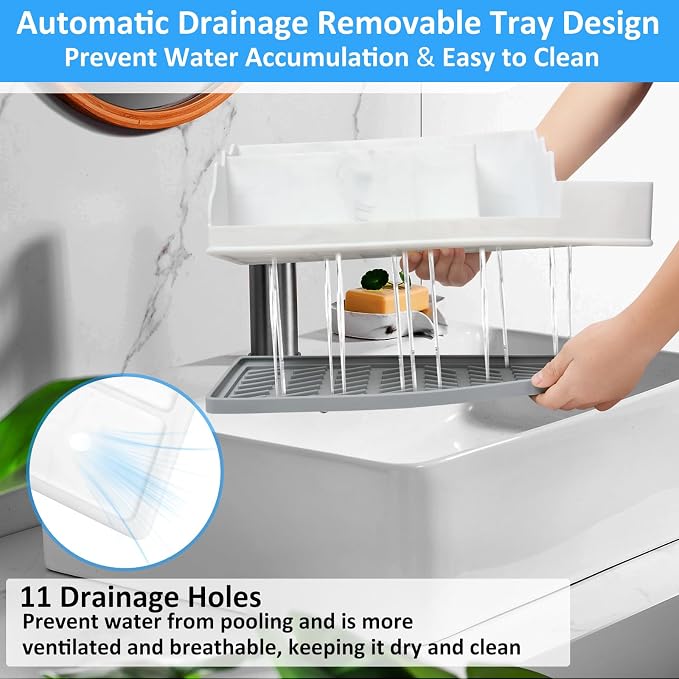 Bathroom Counter Organizer, Large White Silicone Toothbrush Holders for Bathrooms Organizer Countertop with 3PCS Qtip Holder, Toothbrush and Toothpaste Holder for Bathroom Organization Storage Vanity
