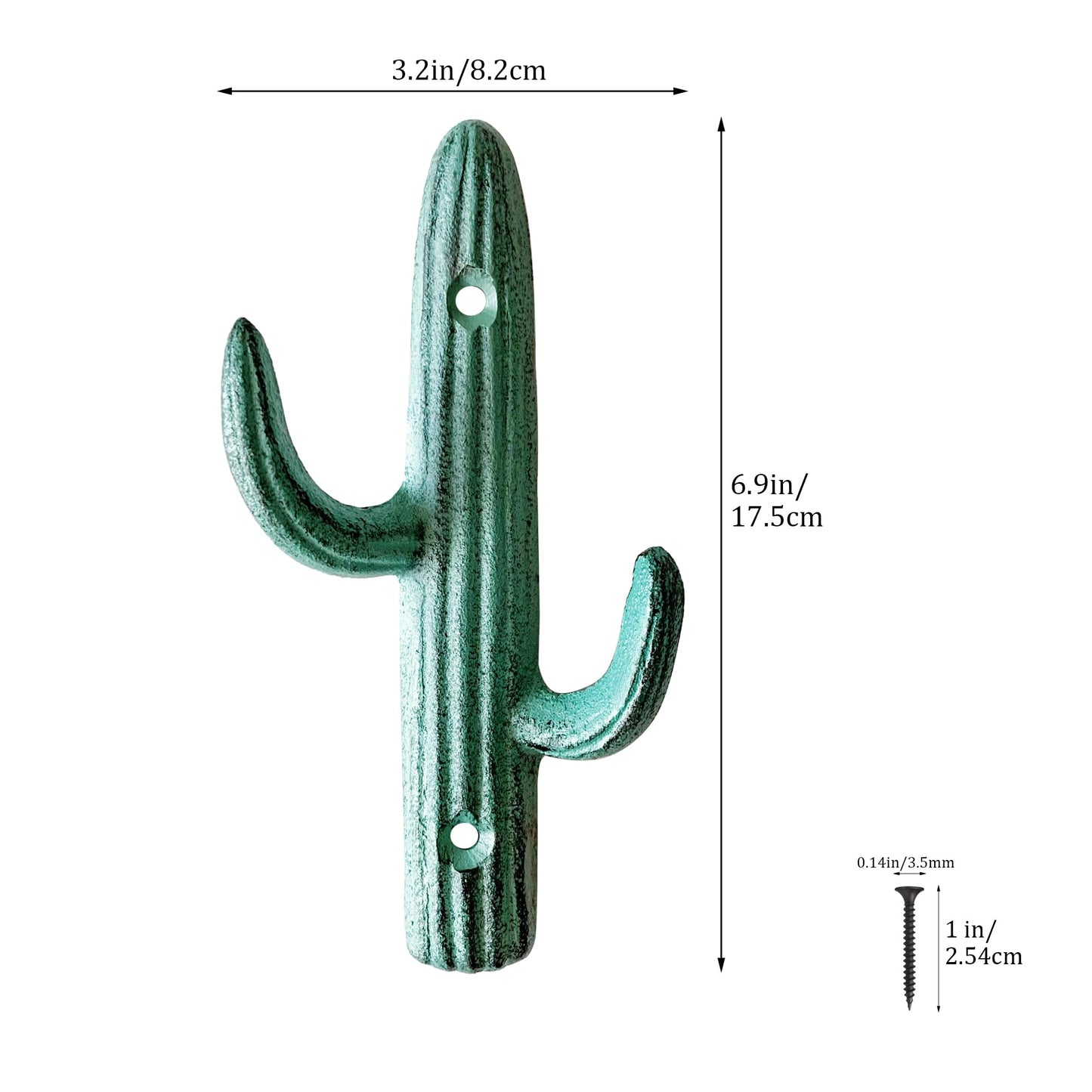 Zorues Rustic Cactus-Shaped Decorative Wall Hook Rack Hangers for Hanging Clothes, Coats, Towels, Keys, and Hats, 2-Pack Antique Cast Iron Mounted Wall Hooks