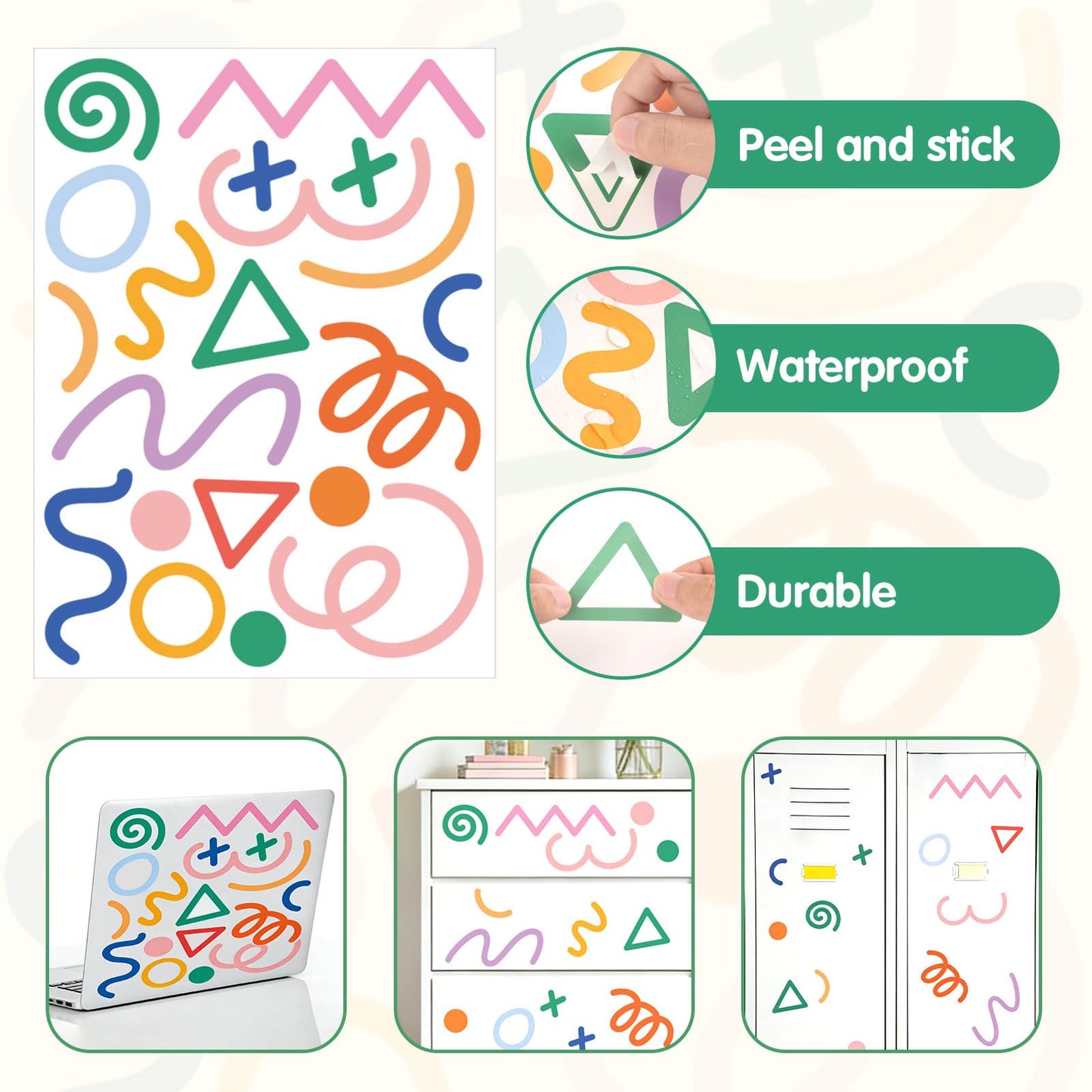 AOWDIAO 200 Pcs Geometric Wall Decals - Peel and Stick, Waterproof Vinly Colorful Wall Stickers for Kids Room, Playroom and Nursery