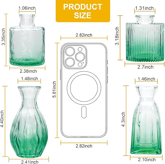 Mapoxy Glass Bud Vases Set of 4,Small Green Flower Vases for Wedding Centerpiece Table Decorations,Clear Vintage Embossed Mini Vases,Flower Arrangements in Vases for Party or Home Decor