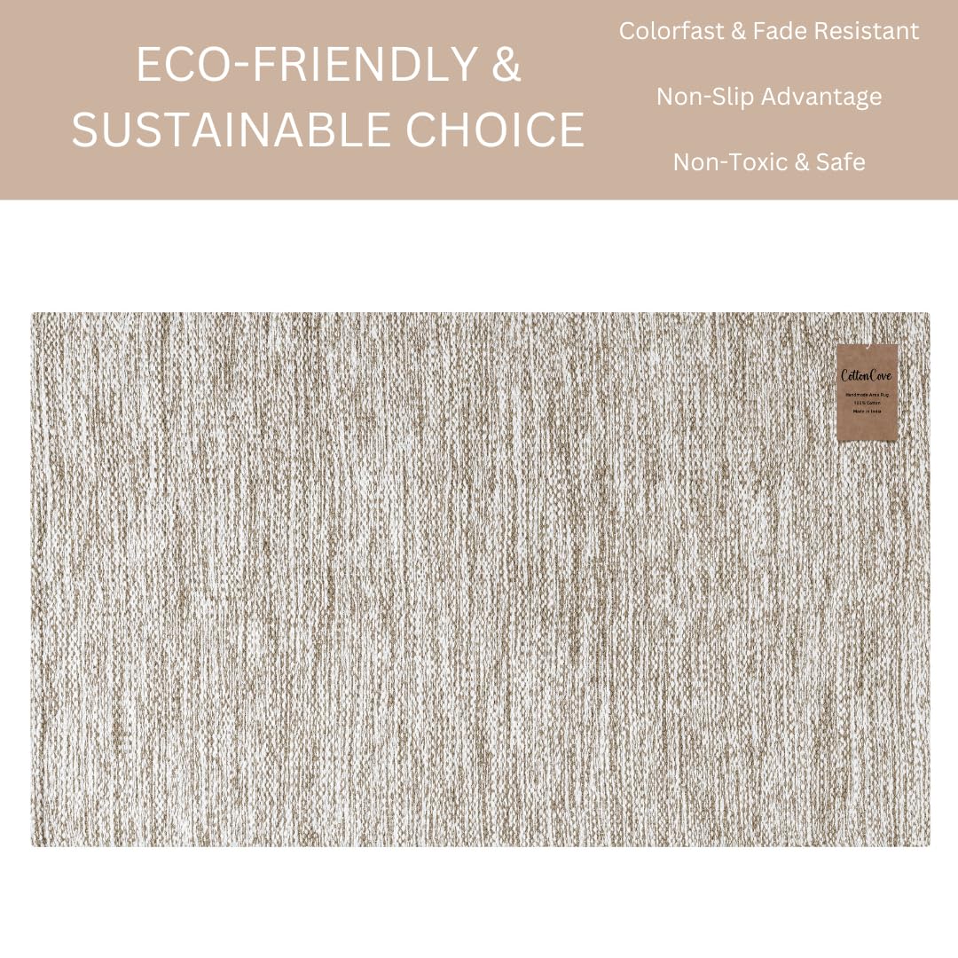 CottonCove Hand Woven Area Rug 2x3 Feet - Rustic Farmhouse Boho Accent Rug for Living Room Bedroom Kitchen Entryway Floor Mats - Ideal for High Traffic Areas 100% Cotton Rag Rug Natural