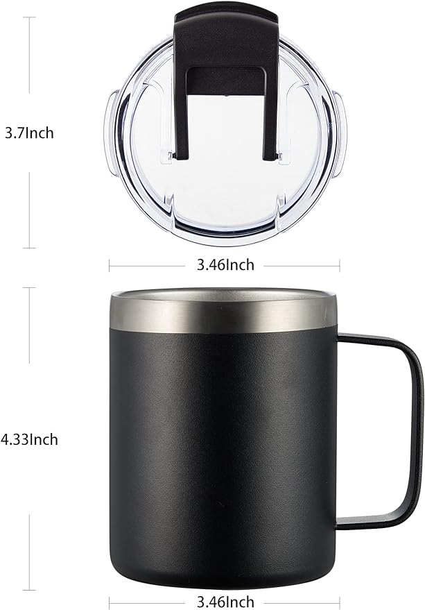 12oz Insulated Coffee Mug Cup with Handle, Stainless Steel Travel Coffee Mug with Flip Lid, Double Wall Vacuum Coffee Tumbler, Orange