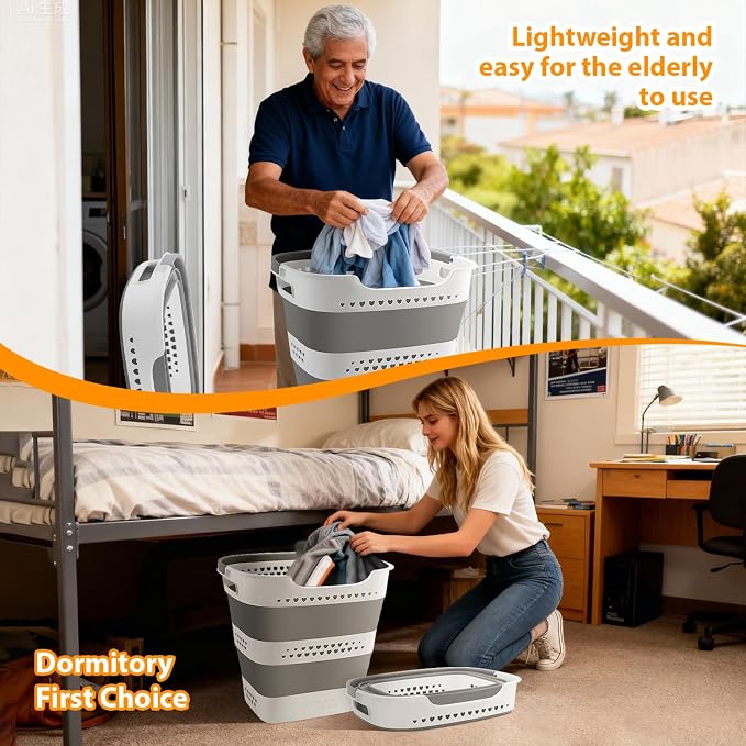 42L Medium Collapsible Plastic Laundry Basket with Handles, Foldable Laundry Basket Hamper, Pop Up Storage Container Organizer for Washing Storage (Gery, 17 Inch * 13 Inch * 15 Inch)