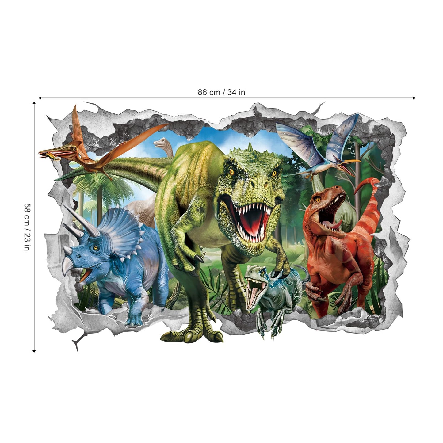 wondever 3D Large Dinosaur Wall Stickers Break Through Dino Jungle Dinosaur Peel and Stick Wall Art Decals for Boys Room Baby Nursery Kids Bedroom