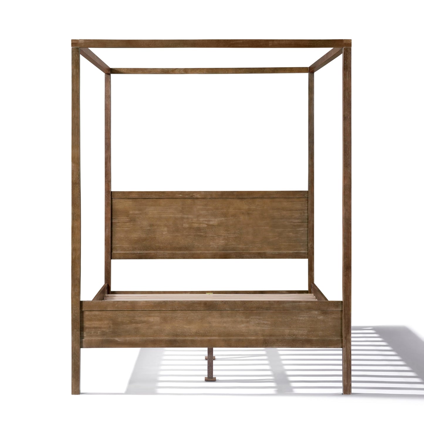 Christopher Knight Home Darnel Wooden Canopy Bed Frame Queen Size with Headboard, 4 Poster Platform Queen Bed Frame, Strong Wood Slat Mattress Support, No Box Spring Needed, Antique Natural