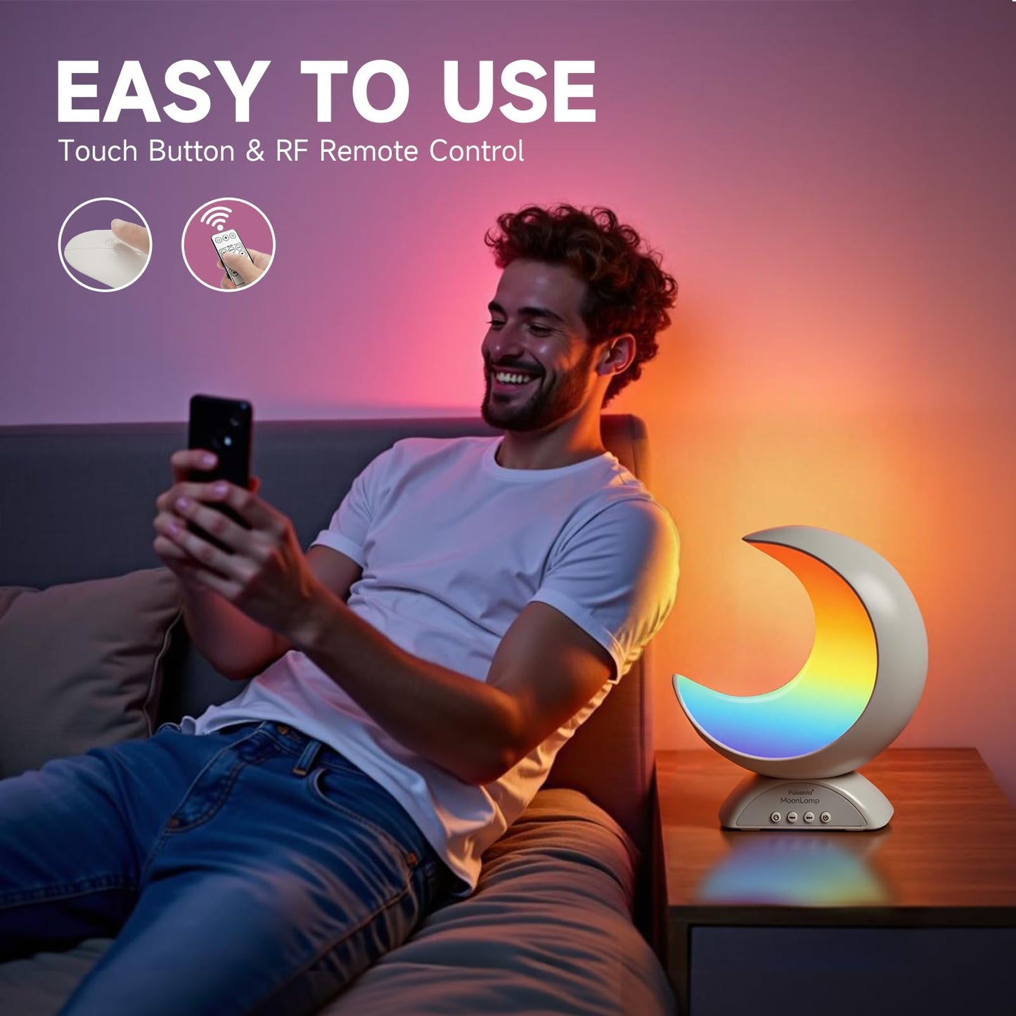 Pulselala Touch Moon Table Lamp with RGB Adjustable Light, Scene Mode and Music Mode, Warm White LED Moon Light, Suitable for Home Decoration, Bedroom Living Room Desk.