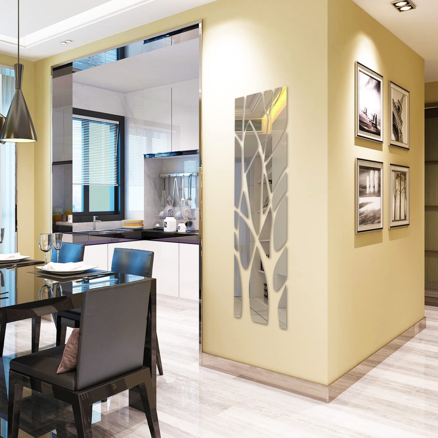 haodeni 3D Big Tree Mirror Wall Sticker Acrylic Home Art Decals Removable Wallpaper Mural Stickers Self-Adhesive Branches Combo DIY Decoration for Living Room Bedroom Bathroom Office, Silver