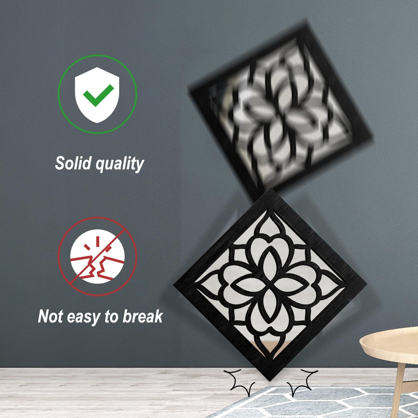 KOYILTD 2 PCS Square Wall Mirror,Rustic Farmhouse Wall Mirrors,12 inch Small Mirror Art (style2 Black)
