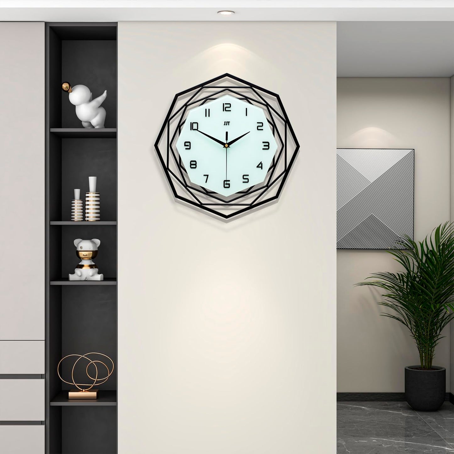 JUJUDA Large Wall Clock for Living Room Decor Modern Big Wall Clock for Kitchen Bedroom Home Decoration Extra Giant Black Clock Battery Operated for Dining Room Bathroom Office Decorative 15 Inch