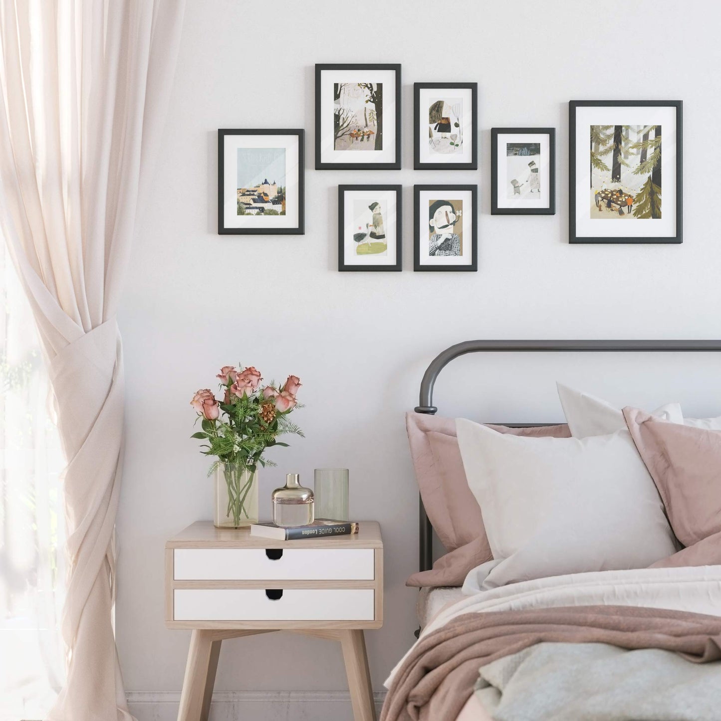 SONGMICS Picture Frames with 7 Mats, Set of 7 Collage Photo Frames, One 11x14, Two 8x10, Four 6x8 Frames, Hanging or Table Display, Glass, Black URPF37BK
