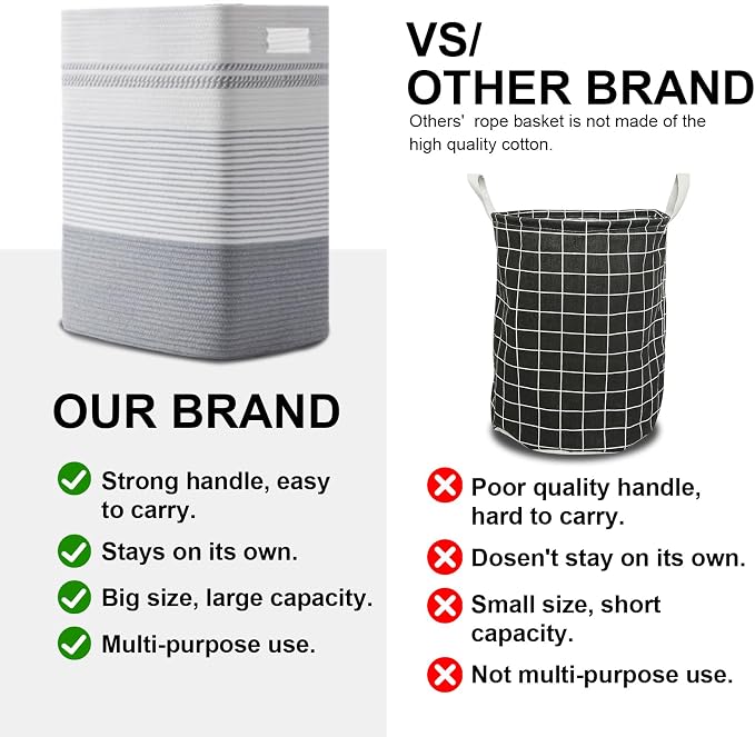 80L Large Cotton Rope Laundry Basket for Bedroom & Laundry Room, Tall Clothes Hamper with Sturdy Handles, Neutral Storage Bin Capable of Holding Blankets and Toys