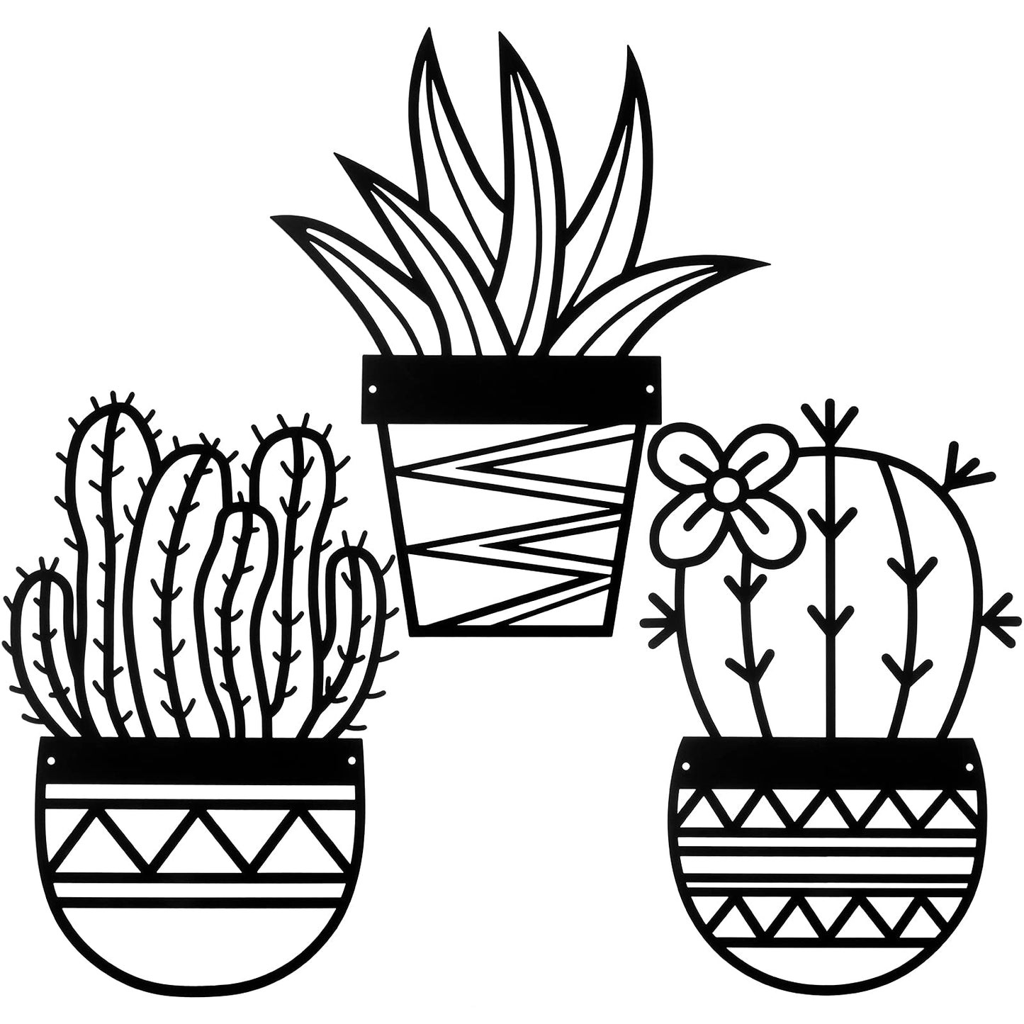 Hotop 3 Pcs Metal Cactus Wall Arts Black Rustic Farmhouse Wall Decor Natural Themed Plant Modern Black Metal Hanging Decors for Office Home Living Room Bathroom