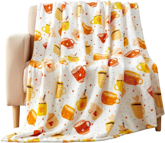 Serafina Home Fall Fleece Throw Blanket: Velvety Soft Pumpkin Spice Cozy Wrap Accent for Sofa Couch Chair Bed Dorm, 50" x 70"