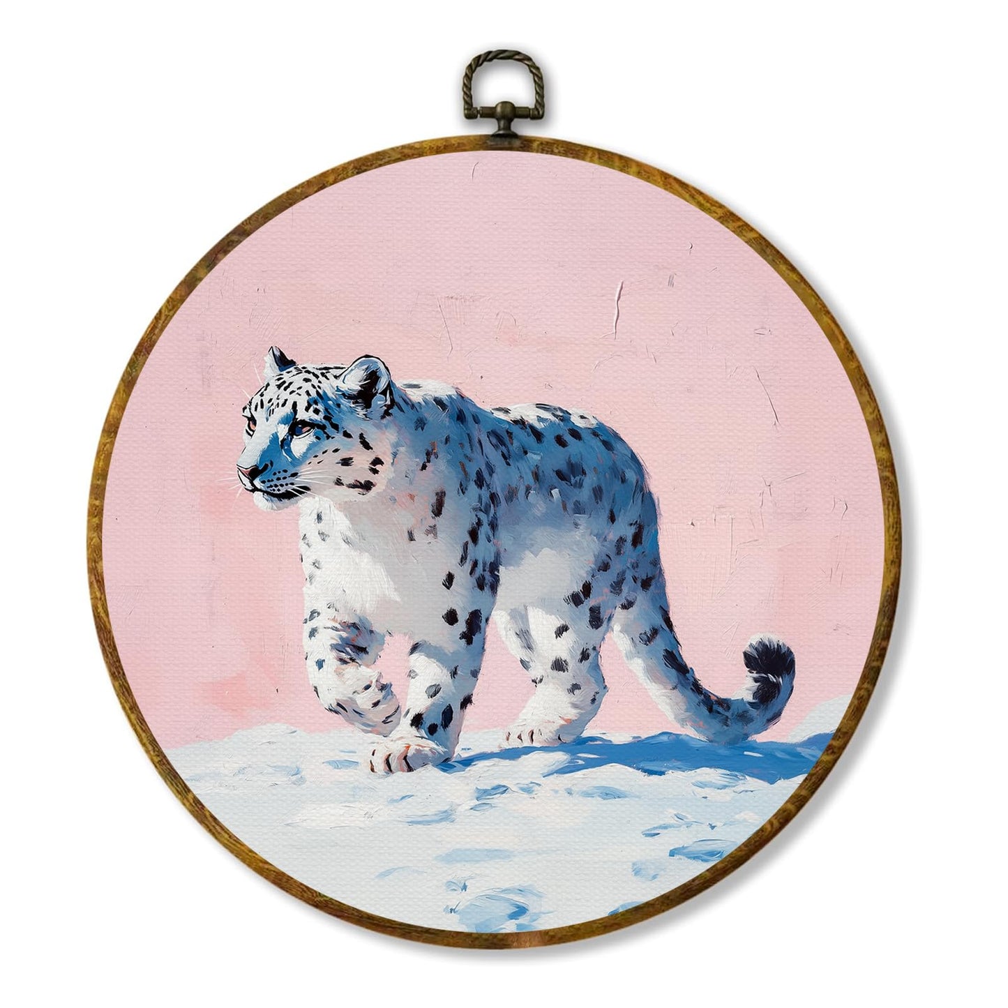 zewepri Snow Leopard Wall Art – Quirky Round Canvas, Animal Lover Gift, 10×10 Inch Decorative Wall Art for Kids’ Room, Bathroom, Living Room & Office, Perfect Housewarming & Holiday Gift