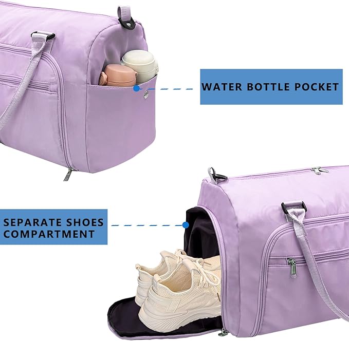 woogwin Gym Bag for Men & Women with Shoes & Wet Compartment Waterproof Duffle Bag for Travel Sports Workout Overnight Weekender(21",Purple)