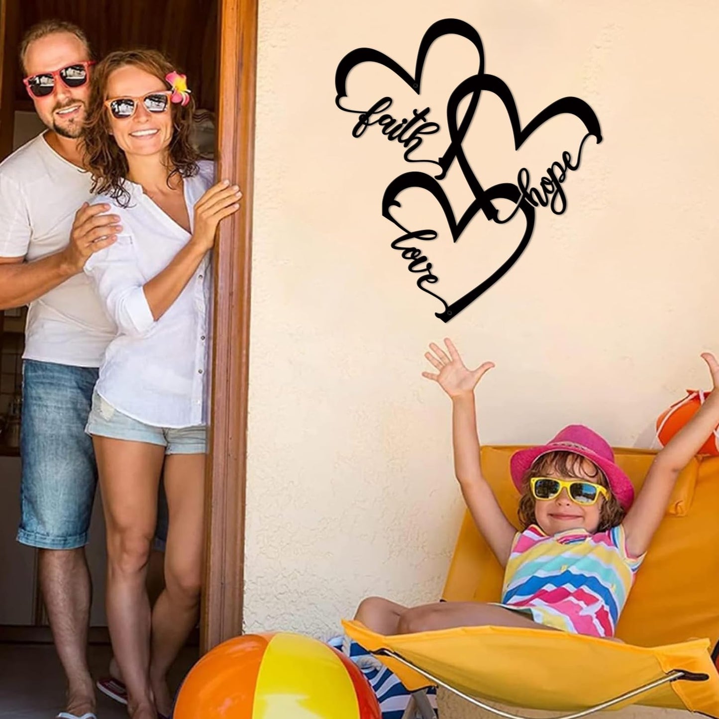 ShxTrade Metal Heart Wall Art Decor,Black Faith Hope Love Metal Sign Rustic Farmhouse Family Wall Sculpture Hanging for Home Living Room Bedroom Wedding Decoration