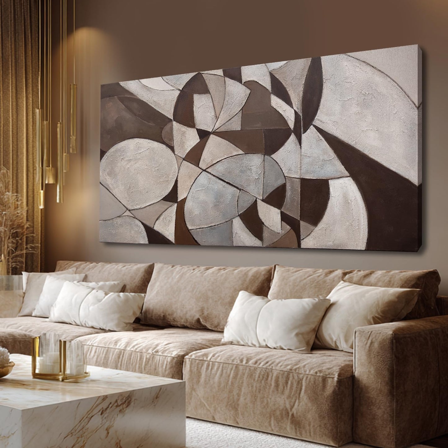 WINKAILIN Abstract Wall Art Grey and Brown Canvas Wall Decor Minimalist Geometric Print Beige Pictures Posters Home Decor For Living room bedroom kitchen 29x58 inch