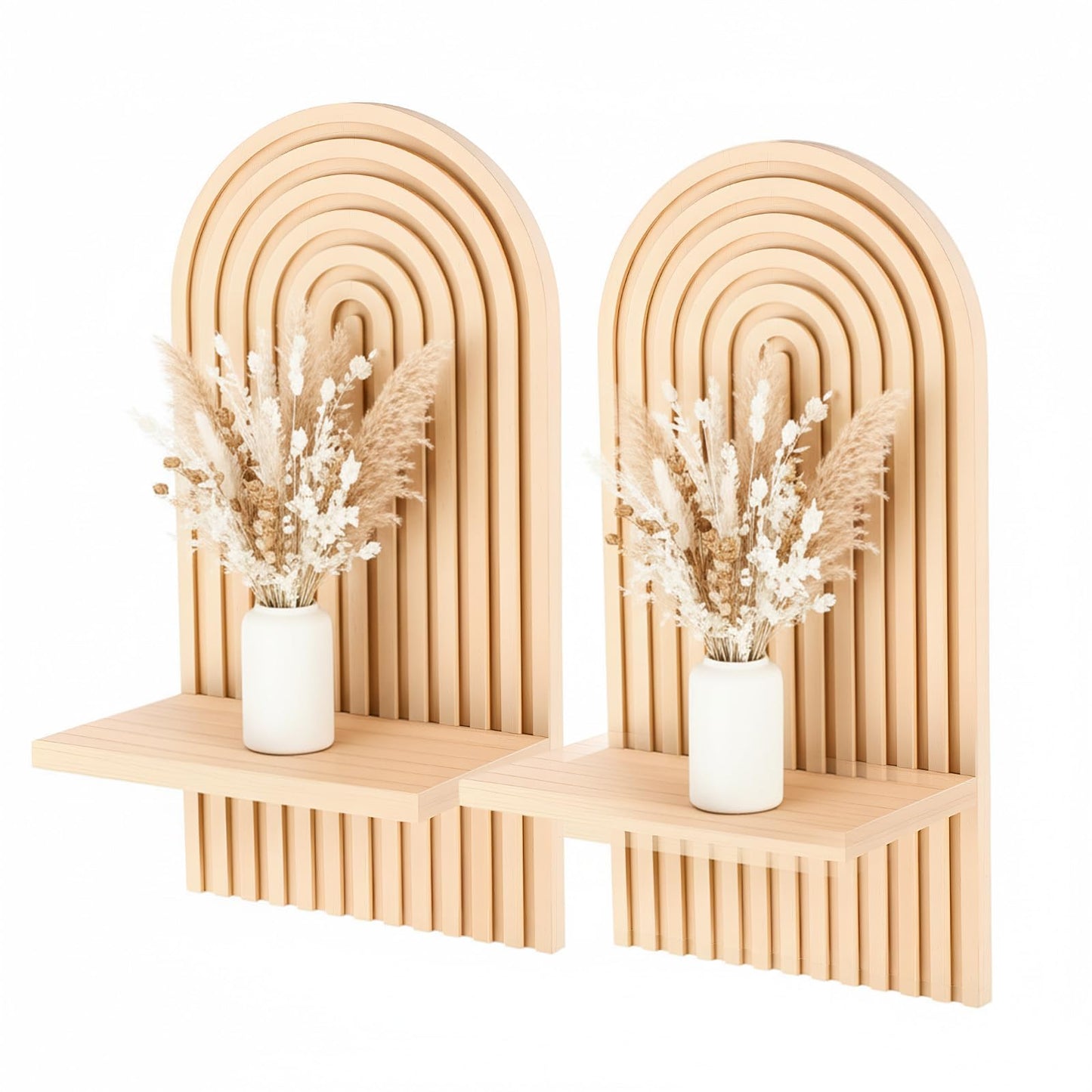 HANLANXUE Boho Wall Decor Set of 2 - Natural Modern Minimalist Mid Century Wall Candle Holder for Living Room Bedroom- Wood Bohemian Decor for Bathroom Nursery Bedroom