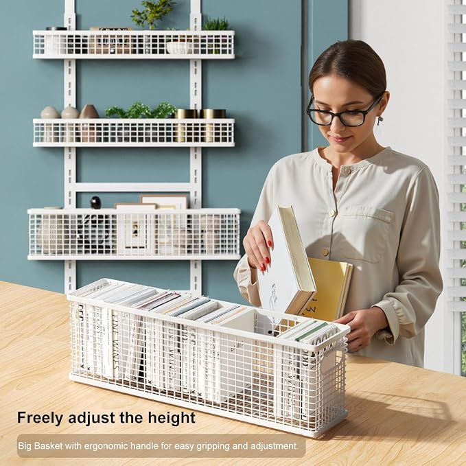 6-Tier Over The Door Pantry Organizer,Hanging Spice Rack,Grid Basket,White | Height Adjustable,Easy Grip Handle,Large Capacity,For Pantry Door,Laundry Room,Bathroom,Kitchen,D5.3xW15.7xH60.9in