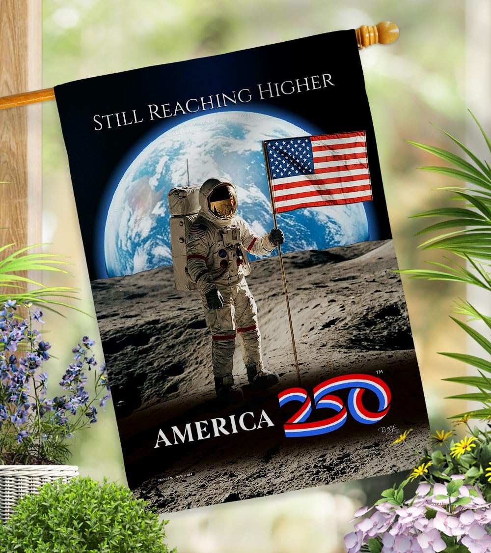 America 250 Flag Astronaut Milestone Embroidered American Flags for Outside House Applique Tapestry Pack Official Licensed Merchandise Wall Decor Canvas Moon Landing Banner USA 250th Anniversary