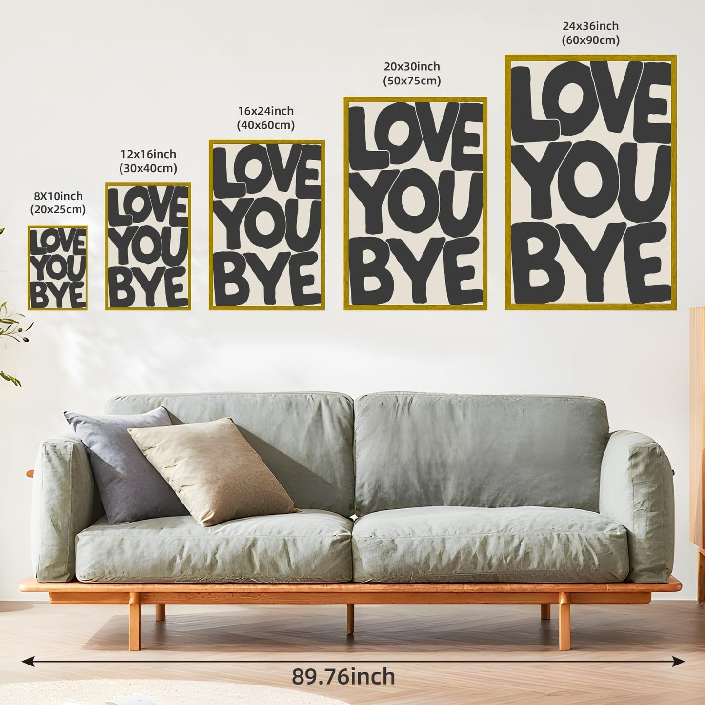 Balsuka Trendy Love You Bye Wall Art Hallway Black Typography Poster Canvas Print Aesthetic Modern Quote Painting Minimalist Romantic Wall Decor for Entryway Bedroom Living Room 8x12inch Golden Frame