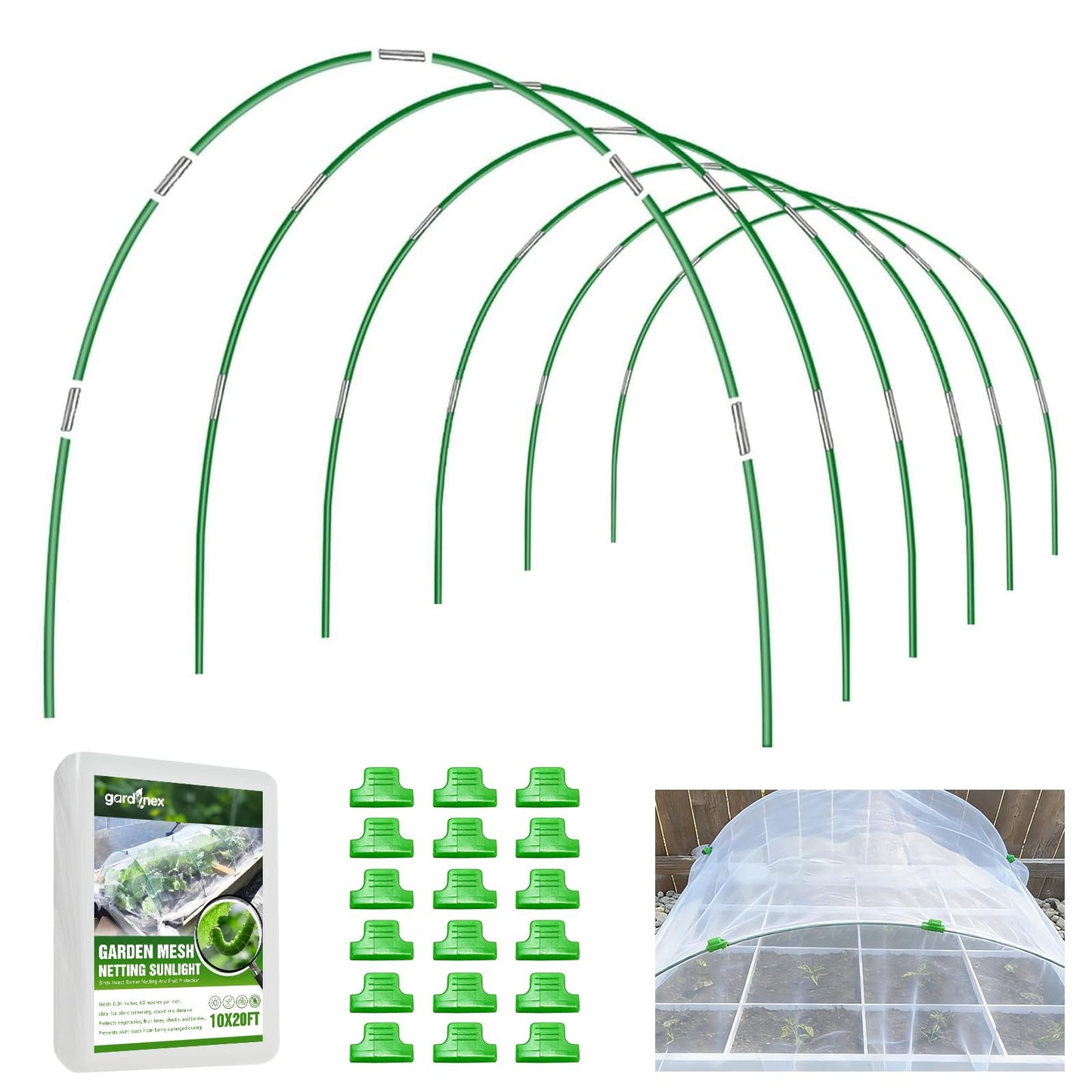Gardynex Garden Netting Kit with 36Pcs Garden Hoops, 10x20FT Ultra-Fine Mesh | Insect Barrier for Vegetables, Fruits & Flowers | Raised Bed & Row Cover Protection