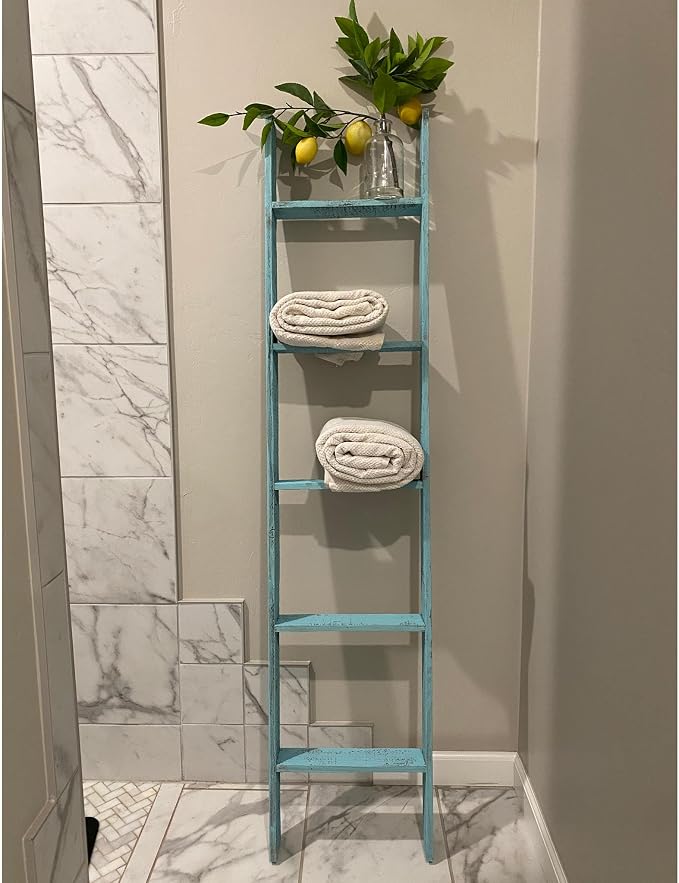 BarnwoodUSA Reclaimed Wood Bookcase Ladder (5 Foot, Turquoise)