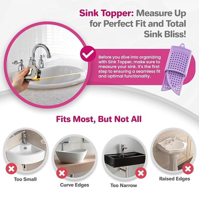 Sink Topper Bathroom Counter Cover & Storage Saver, Foldable Silicone Mat for Hot Tools, Hair Styling & Makeup, Beauty Brush Cleaning Mat, RV Camper Sink Cover & for Small Spaces (Large - Lavender)