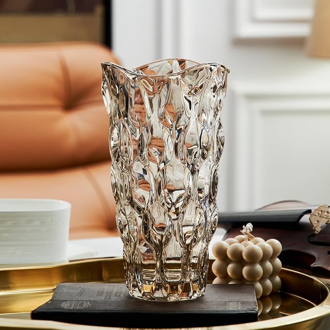 CEMABT 9.5inch 3.4 lb Glass Vases for Flowers Unbreakable Thickened Morden vase for Tables Centerpieces,Colorful,Vintage and Clear Rose Large Flower vases for Bouquet Unique Gifts（Champagne）