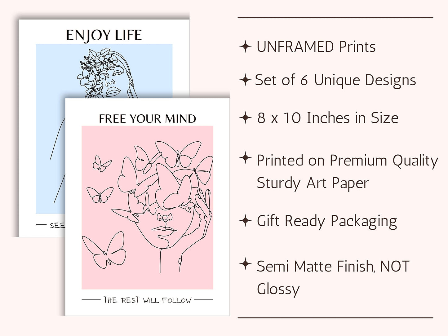 JUJU'S VIBES Pastel Danish Room Decor - Aesthetic Wall Art for Women, Teen - Wall Collage Pictures Prints, Cute Posters Clean Girl for Bedroom, College Dorm Apartment - 8x10 Set of 6 UNFRAMED.