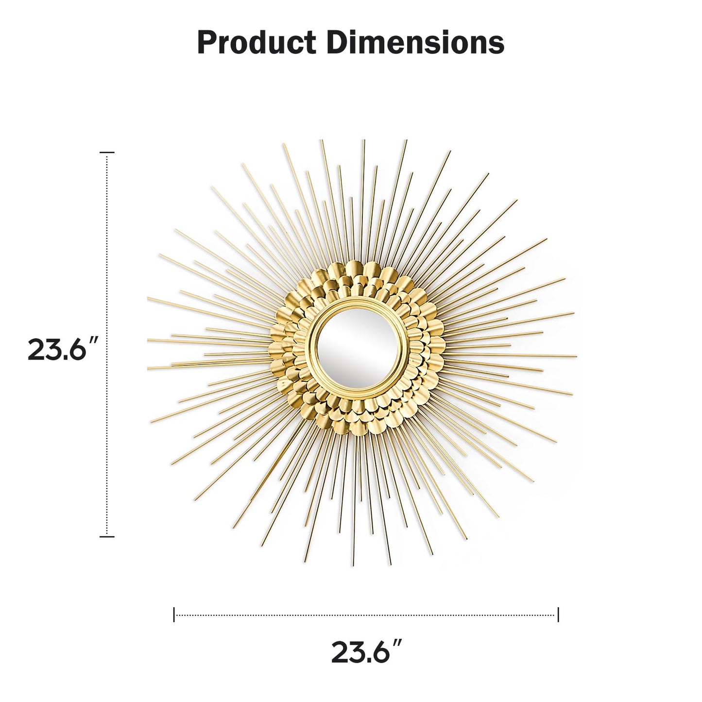 QuiltMuse Wall Decor Metal Sunburst Mirror for Living Room - Home Accent, Ready to Hang Bedroom Decoration