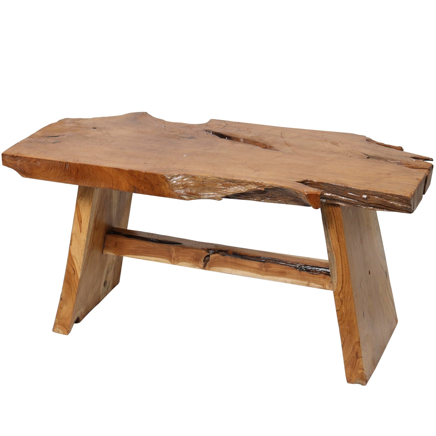Deco 79 Teak Wood Handmade Living Room Coffee Table Live Edge Top Table, Center Table 35" x 16" x 18", Brown