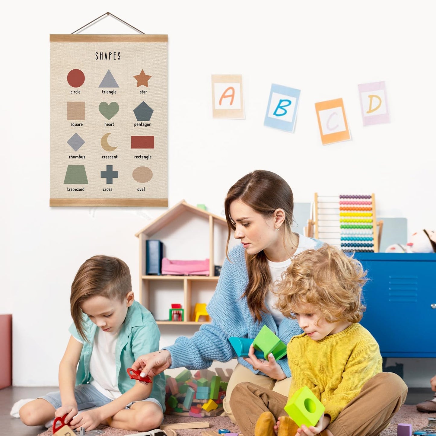 ZTGDA Shapes Educational Wall Art, Toddler Learning Posters, Shapes Learning Poster Hanger Frame Wall Decor for Classroom Nursery Playroom Preschool Decor (12x16inch)