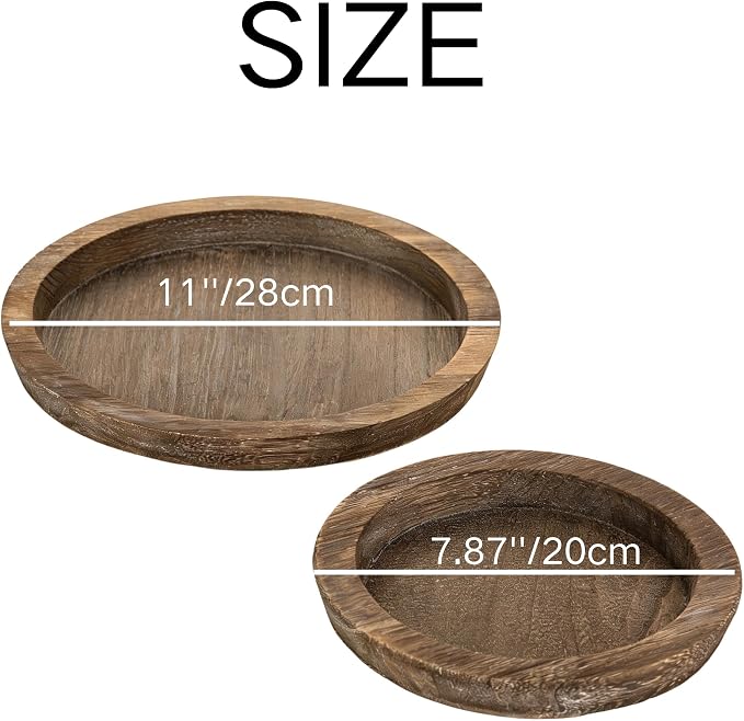 Hanobe Candle Plate Holder Tray: 7.9" Small Round Wood Decorative Candle Trays - Rustic Farmhouse CoffeeTable Decor - Candlestick Pillar Holder for Centerpiece Home Decor