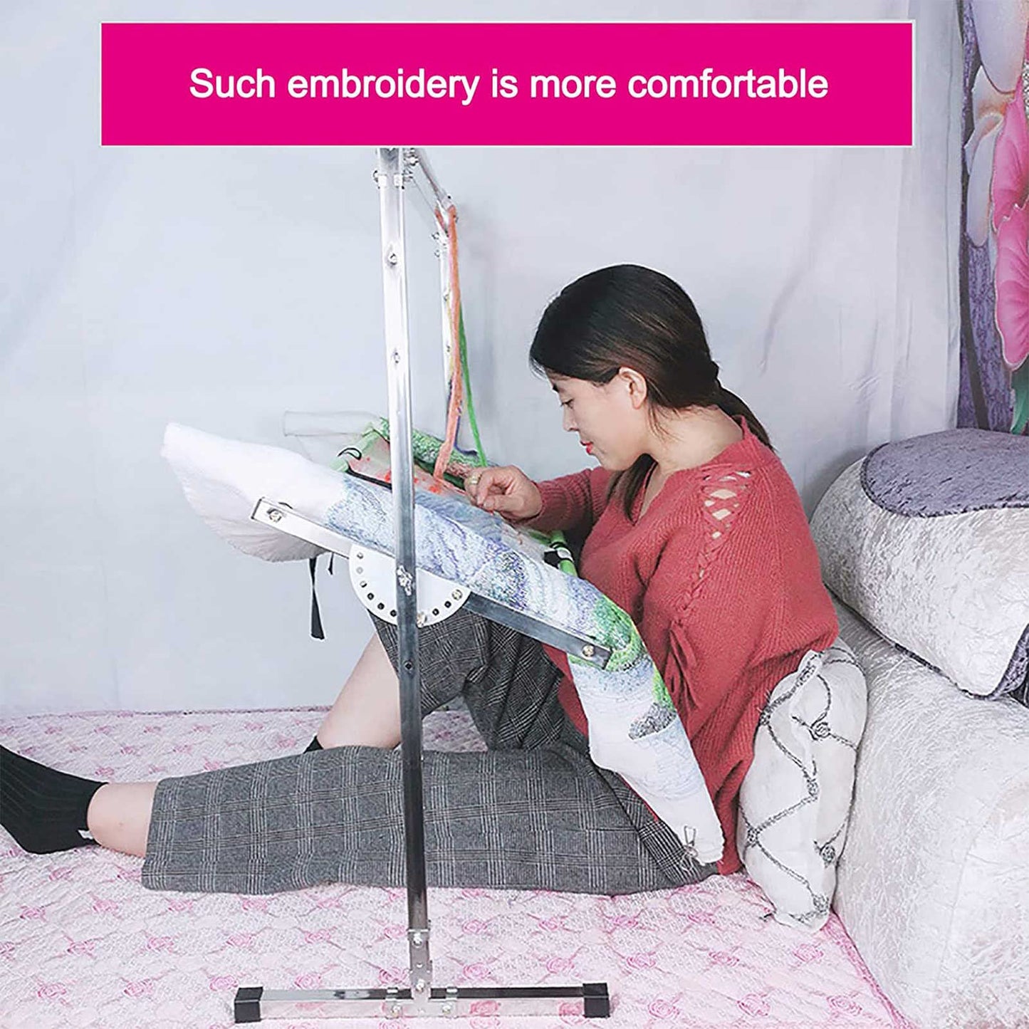 ELUKHT Embroidery Stand, Adjustable Stainless Steel Embroidery Stand for Cross Stitch and Sewing, Ideal Floor Frame and Lap Table for Art and Craft Projects.