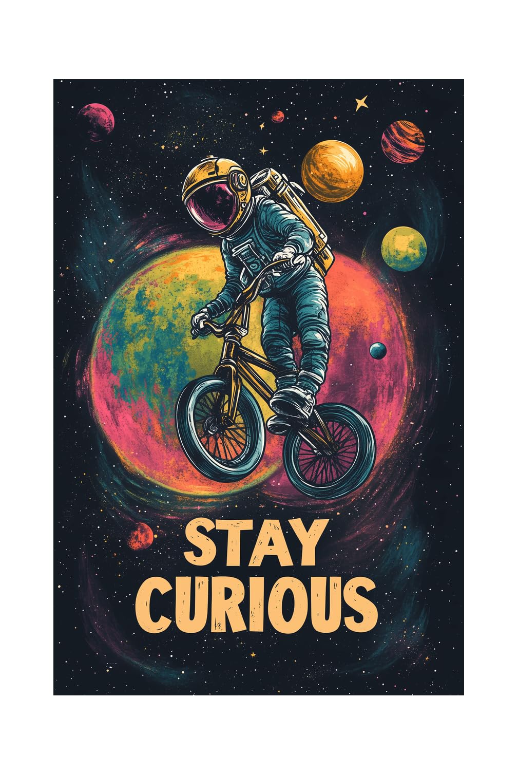 Korrazi Astronauts-Signs Outer-Space Metal-Arts Universe-Poster, Stay Curious, Space Planet Positive Wall Decor Plaque for Boys Kids Nursery, Game room 8 X 12 Inches