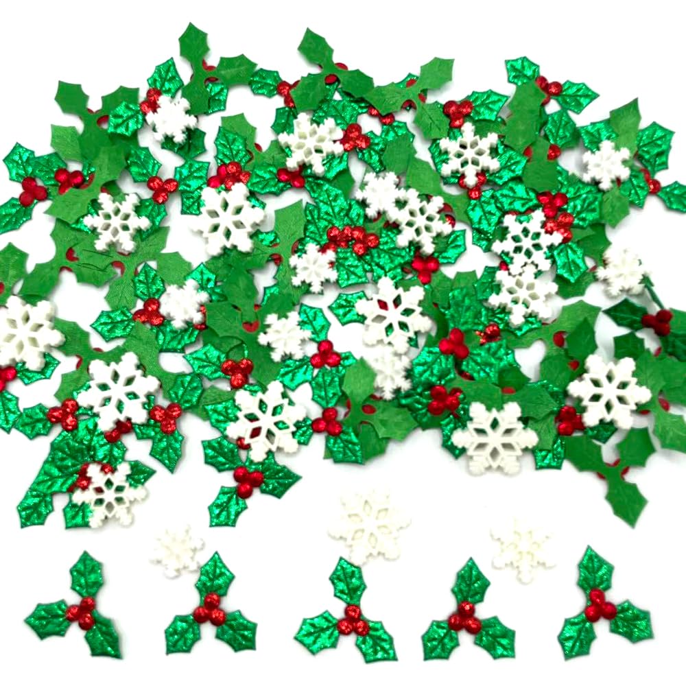 Yxtwaeh 210 Pcs Mini Christmas Decorations for Crafts, Holly Leaves with Berries Miniature Snowflake Resin Charms Santa Snowman Flatback Embellishments for Xmas Wreath DIY Craft