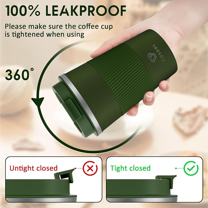 CS COSDDI 12 oz Stainless Steel Vacuum Insulated Tumbler - Coffee Travel Mug Spill Proof with Lid - coffee Cup for Keep Hot/Ice Coffee,Tea and Beer (3rd Green)