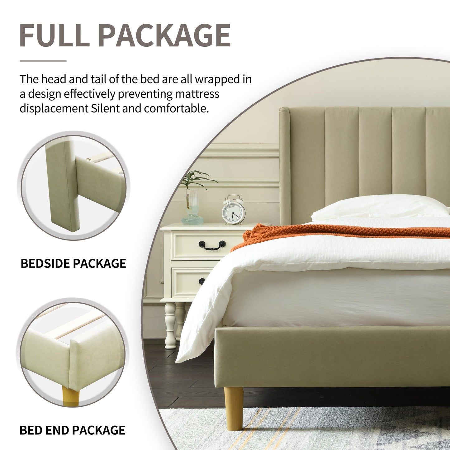 YUHUASHI upholstered Platform Bed Frame/Queen Bed Frame/Modern Geometric Double-Wing Design headboard/Linen Fabric/Easy to Assemble no Noise (Beige, Queen (U.S. Standard))