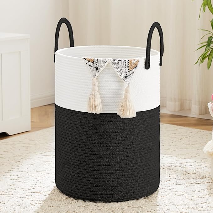 Artfeel Laundry Basket,Woven Cotton Rope Laundry Hamper,80L for Decorative Storage of Dirty Clothes,Toys and Blankets in Bathroom,Baby Room and Living Room